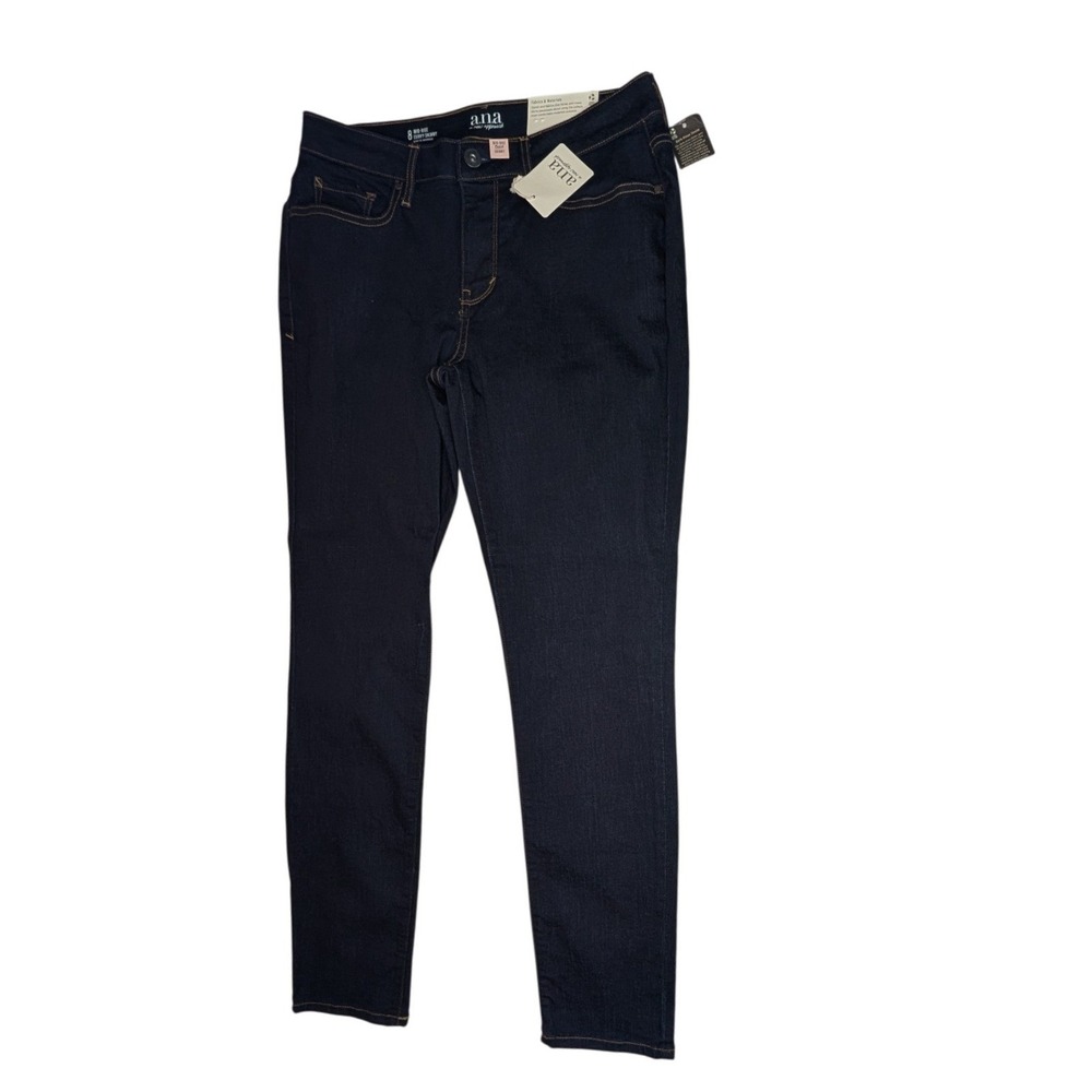 a.n.a Jeans Womens 8 Dark Blue Mid-Rise Curvy Skinny Dark Rinse Denim Stretch